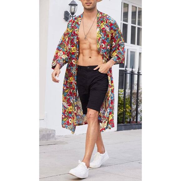 New ~ COOFANDY ~ Lightweight Open Front Long Kimono Robe Size M - Picture 2 of 9